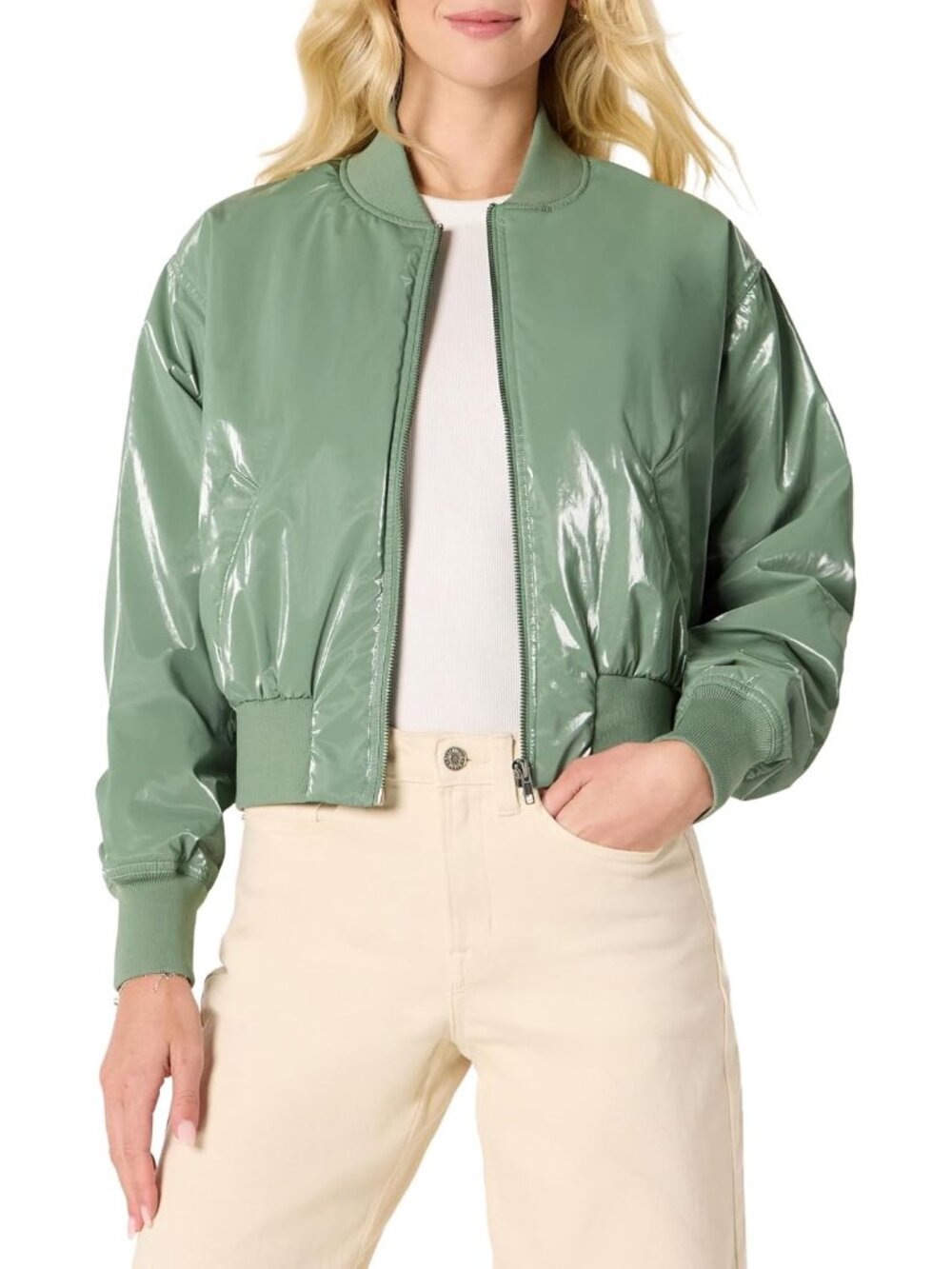 〽️Women's Sage Green Relaxed Denim Bomber Jacket Padded Stretch Coat
